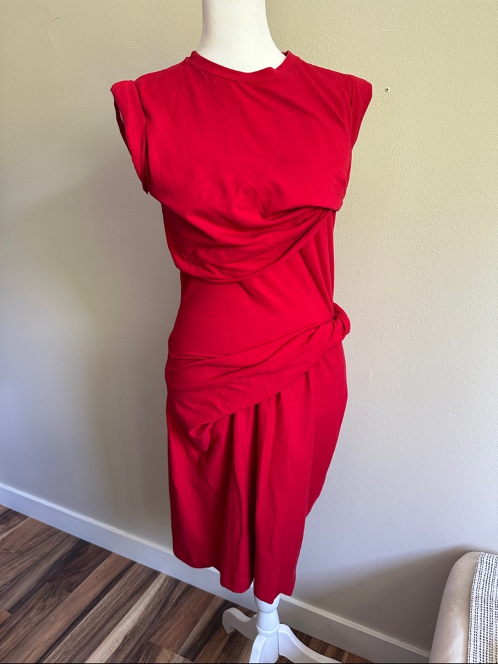 Carven Women’s Red Draped Twist Dress